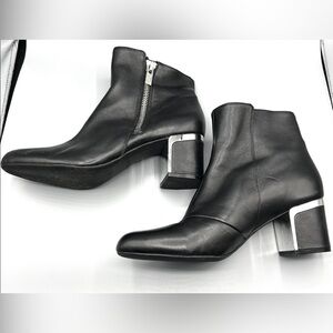 DKNY Black Leather Ankle Boots with silver trim. Size 10.